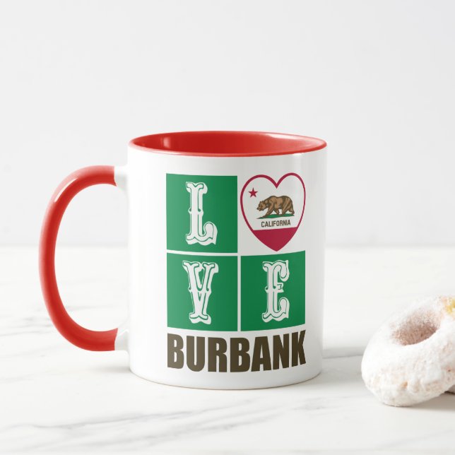 California Republic State Flag Heart Burbank Mug (With Donut)