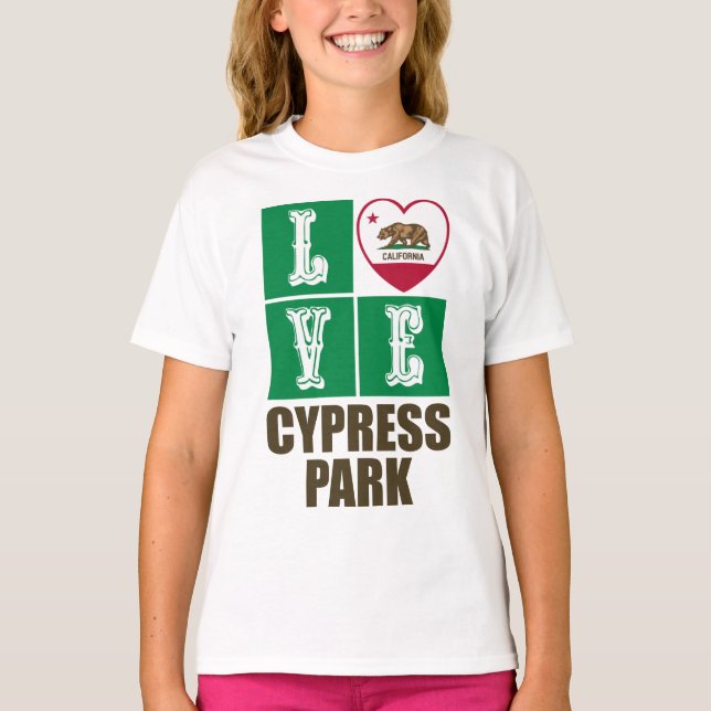 California Republic State Flag Heart Cypress Park T-Shirt (Front)