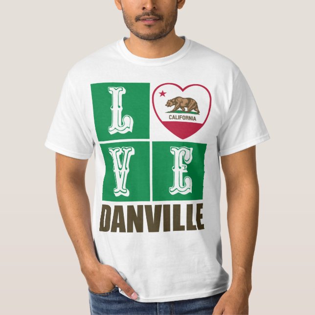 California Republic State Flag Heart Danville T-Shirt (Front)