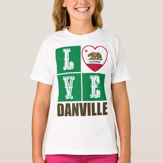 California Republic State Flag Heart Danville T-Shirt (Front)