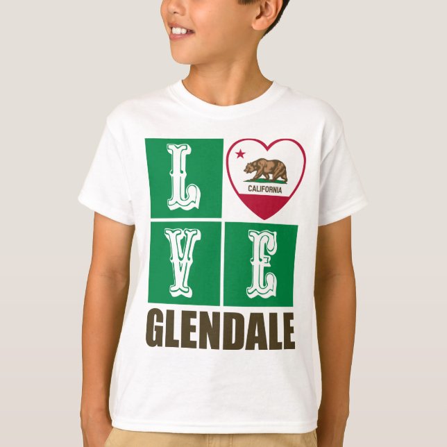 California Republic State Flag Heart Glendale T-Shirt (Front)