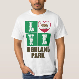 California Republic State Flag Heart Highland Park T-Shirt