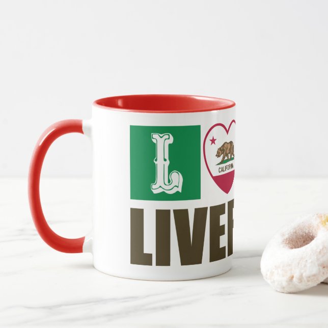 California Republic State Flag Heart Livermore Mug (With Donut)