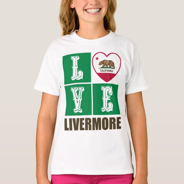 California Republic State Flag Heart Livermore T-Shirt (Front)