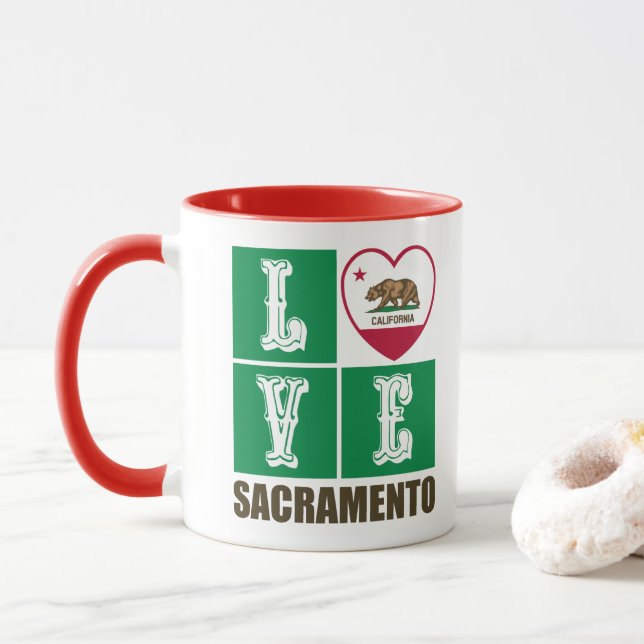 California Republic State Flag Heart Sacramento Mug (With Donut)