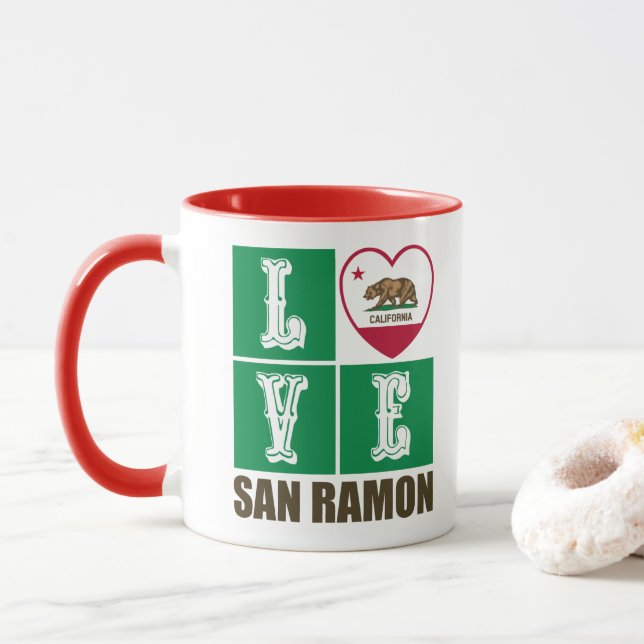 California Republic State Flag Heart San Ramon Mug (With Donut)