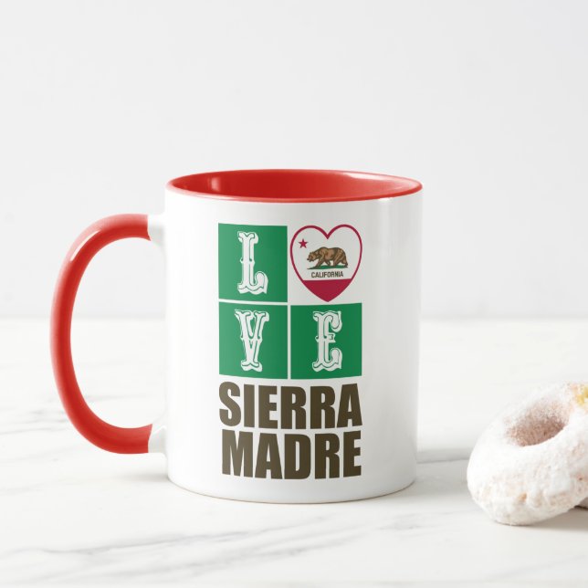 California Republic State Flag Heart Sierra Madre Mug (With Donut)