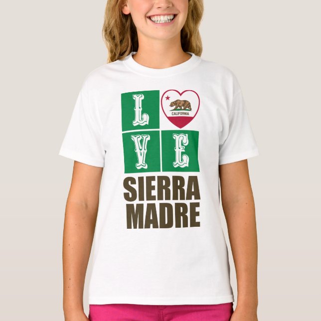 California Republic State Flag Heart Sierra Madre T-Shirt (Front)