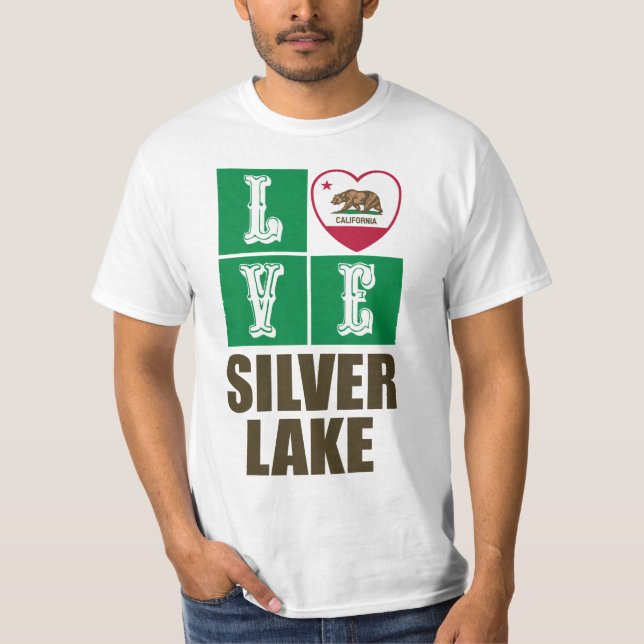 California Republic State Flag Heart Silver Lake T-Shirt (Front)