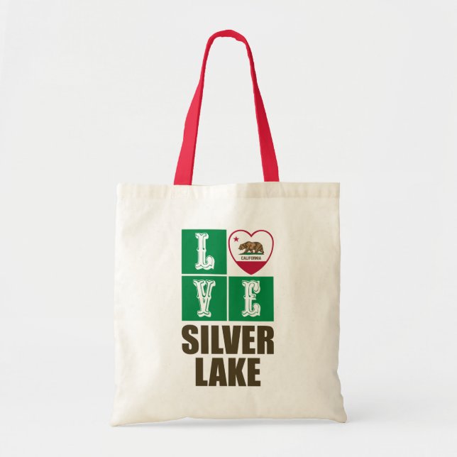 California Republic State Flag Heart Silver Lake Tote Bag (Front)