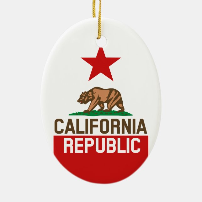 CALIFORNIA REPUBLIC State Flag Large Star Design Ceramic Tree Decoration (Back)