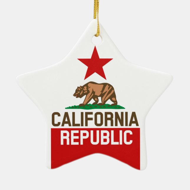 CALIFORNIA REPUBLIC State Flag Large Star Design Ceramic Tree Decoration (Back)