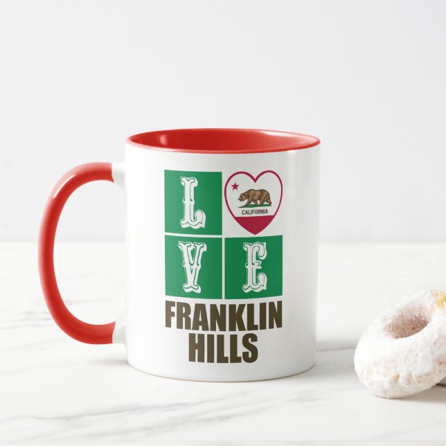 California Republic State Flag Love Franklin Hills Mug (With Donut)