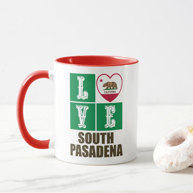 California Republic State Flag Love South Pasadena Mug (With Donut)