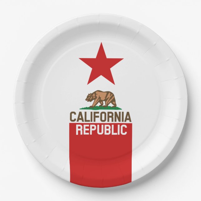 CALIFORNIA REPUBLIC State Flag Red Star Design Paper Plate (Front)