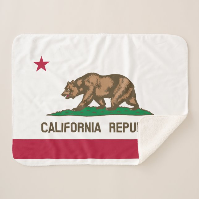 California Republic State Flag Sherpa Blanket (Front (Horizontal))