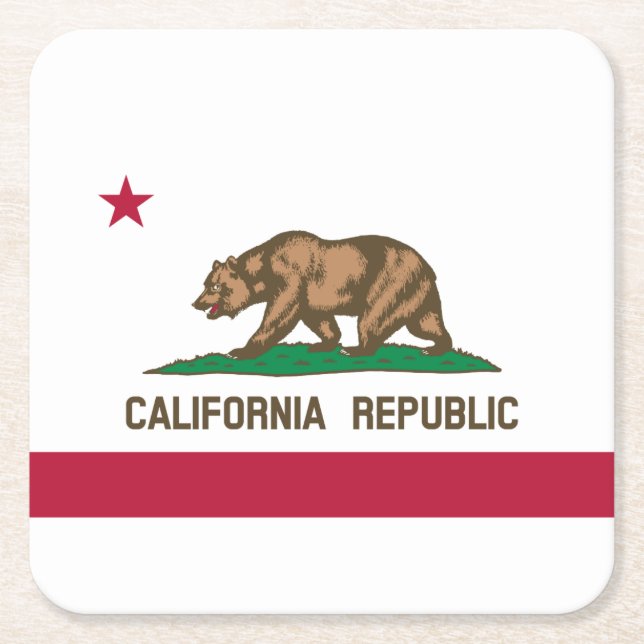 California Republic State Flag Square Paper Coaster (Front)