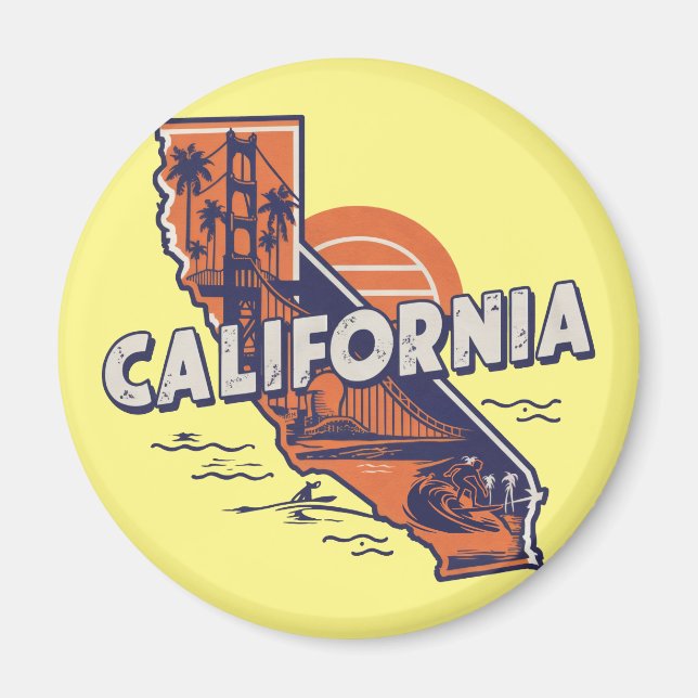 California Retro State Silhouette Magnet (Front)