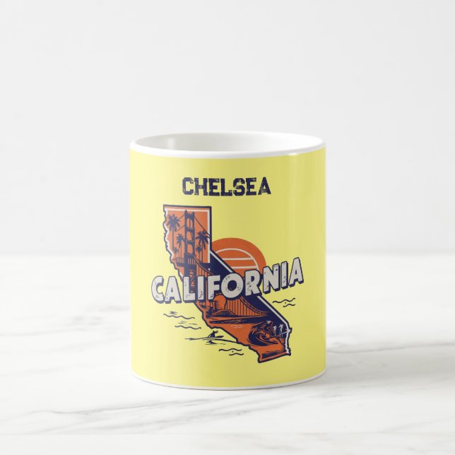 California Retro State Silhouette Personalised Coffee Mug (Center)