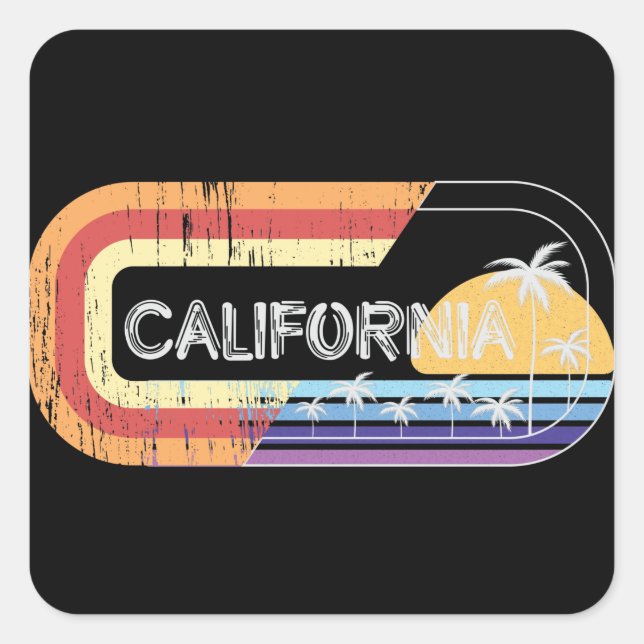 California Retro Streetwear Style Square Sticker (Front)