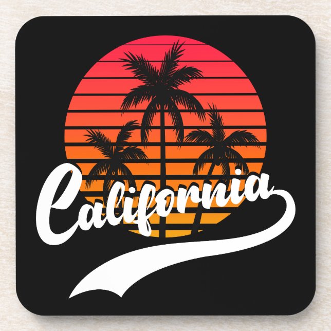 California Retro Sunset And Palm Trees Coaster (Front)