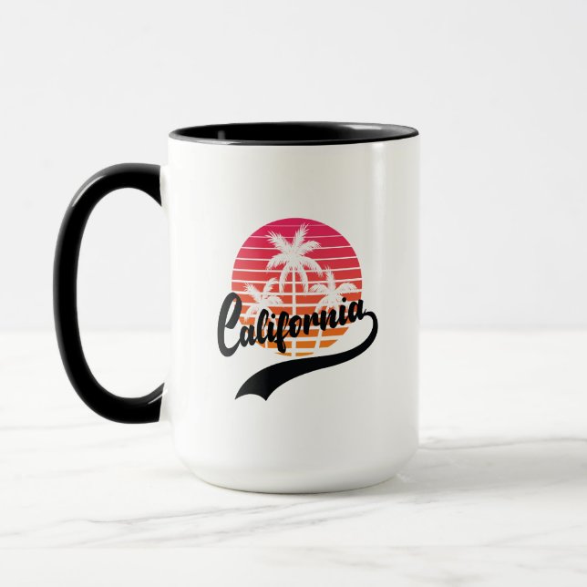 California Retro Sunset And Palms Trees Mug (Left)