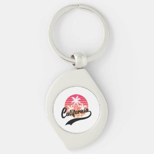 California Retro Sunset Metal Keychain