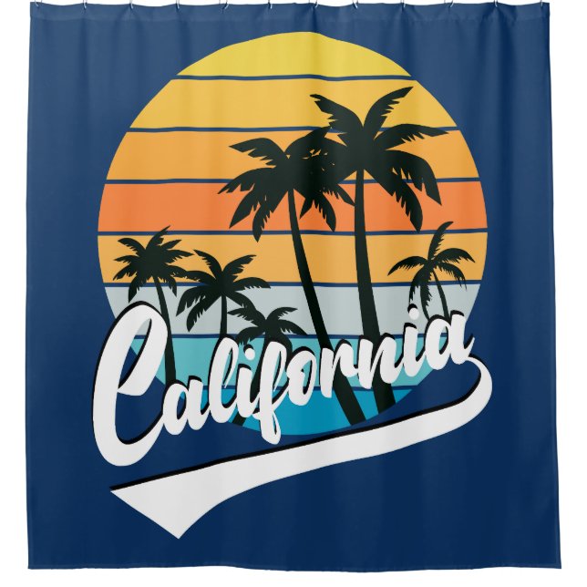 California Retro Sunset Shower Curtain (Front)
