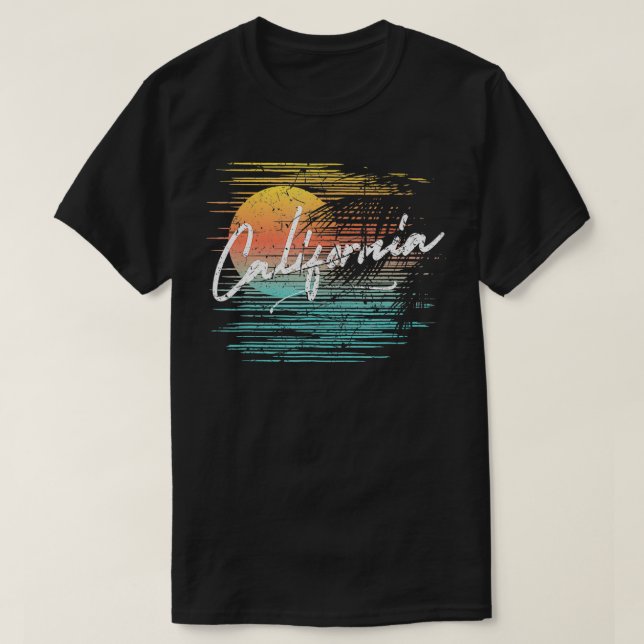 California Retro Sunset Surfing Summer Distressed  T-Shirt (Design Front)