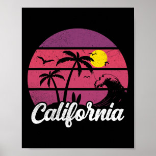California Retro Sunset Wave Surfboard Beach Surfi Poster