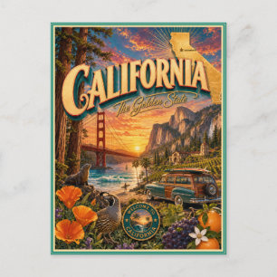 California Retro Travel Souvenir Postcard