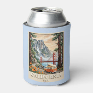 California Road Trip Vintage 3D Textured Landscape Can Cooler