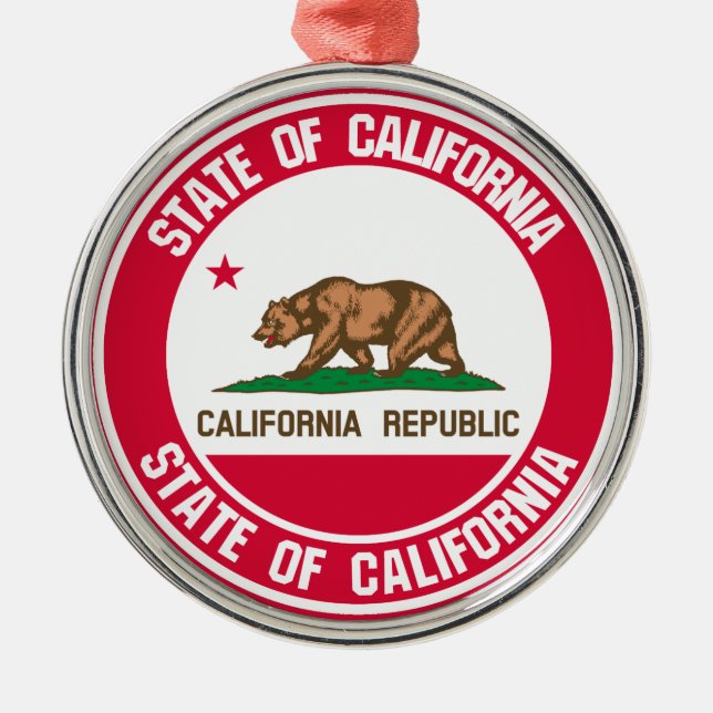 California Round Emblem Metal Tree Decoration (Front)