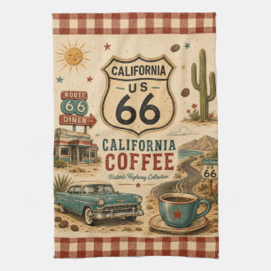 California Route 66 Coffee Road Trip Art Tea Towel