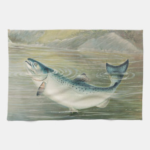 California Salmon by S.A. Kilbourne, Vintage Fish Tea Towel