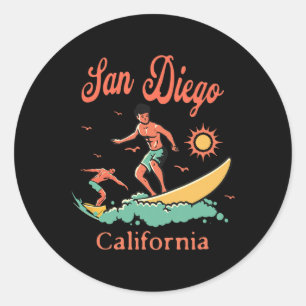 California San Diego Ca Surfer Surfing Beach Vacat Classic Round Sticker