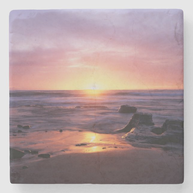 California, San Diego, Sunset Cliffs, Sunset 4 Stone Coaster (Front)