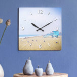 California sandy beach ocean seagull coastal photo square wall clock<br><div class="desc">Relax and remind yourself of the fresh salt smell of the ocean air whenever you check the time on this stunning pastel-coloured photo wall clock. Exhale and explore the solitude of an empty California beach. Your choice of a round or square clock face. Makes a great housewarming gift! You can...</div>
