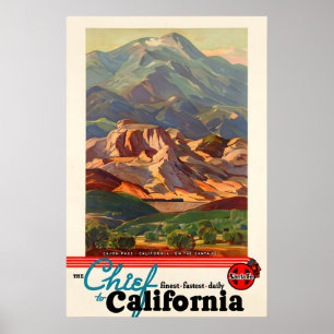 California - Santa Fe Chief Railroad Vintage Poster