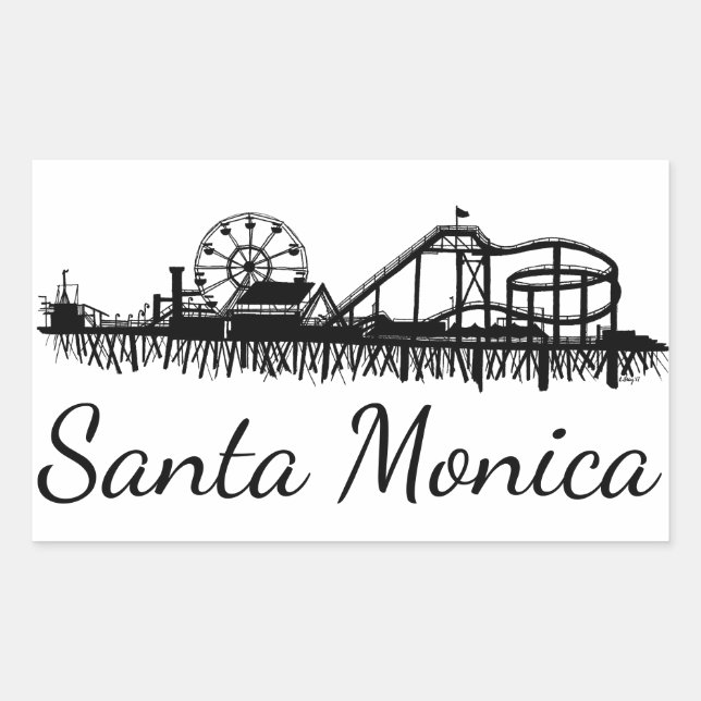 California Santa Monica CA Pier Beach Ferris Wheel Rectangular Sticker (Front)