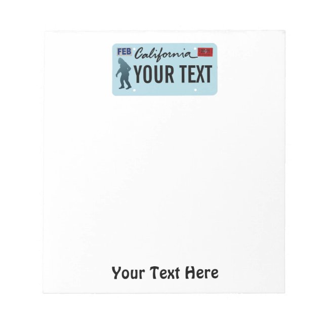 California Sasquatch License Plate Notepad (Front)