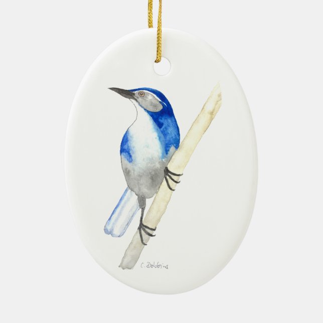 California Scrub Jay Ceramic Tree Decoration (Back)