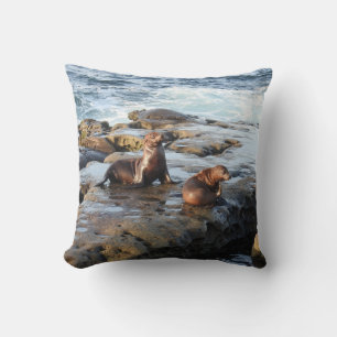 California sea lions, wildlife, throw pillow