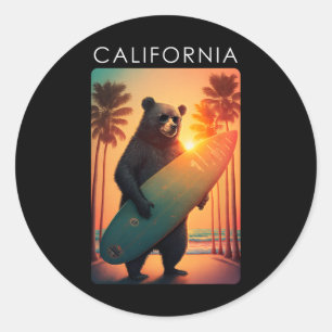California Shirt Cool Republic Bear Surfing Beach Classic Round Sticker