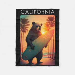 California Shirt Cool Republic Bear Surfing Beach Fleece Blanket