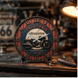 California Speedway Vintage Motorcycle Large Clock