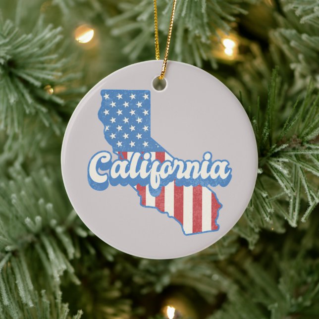 California Stars & Stripes Silhouette Customisable Ceramic Tree Decoration (Tree)