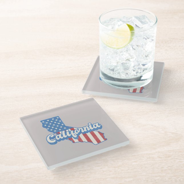 California Stars & Stripes Silhouette  Glass Coaster (Angled)