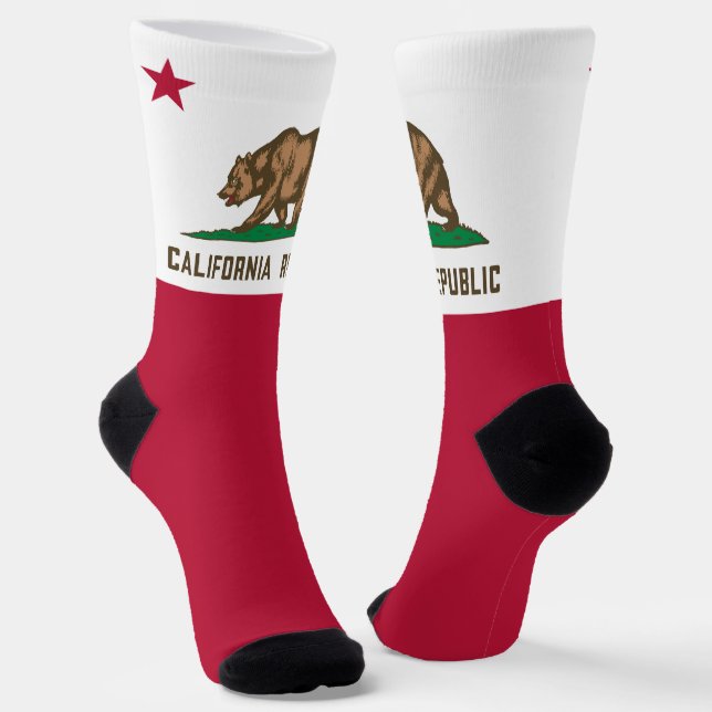California State Bear Flag Proud Californian Fun Socks (Angled)