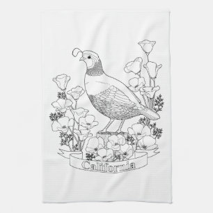 California State Bird and Flower Colouring Page Tea Towel